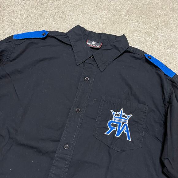 Y2K Red Ape Crown Wing Graphic Black Button Up Polo Shirt XL - Picture 3 of 6